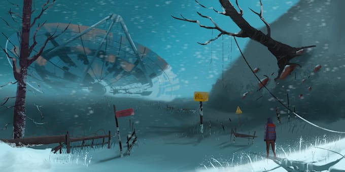 create atmospheric winter and snow environment concept art