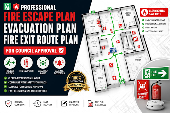 create a fire escape plan, emergency exit plan and evacuation route drawing