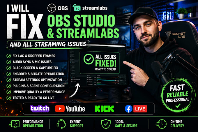fix obs studio, streamlabs, twitch, kick and youtube streaming issues