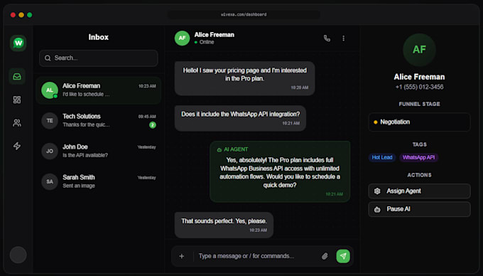 develop and integrate whatsapp API, chatbot, automation
