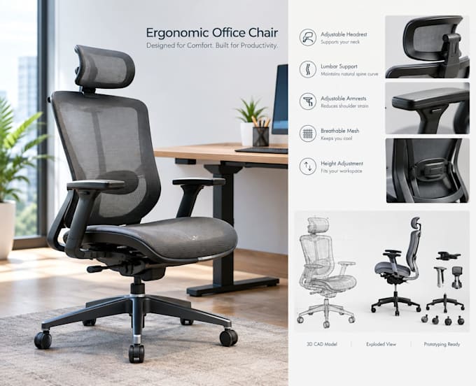 do ergonomic products with 3d cad,rendering, prototyping, dfm and product design