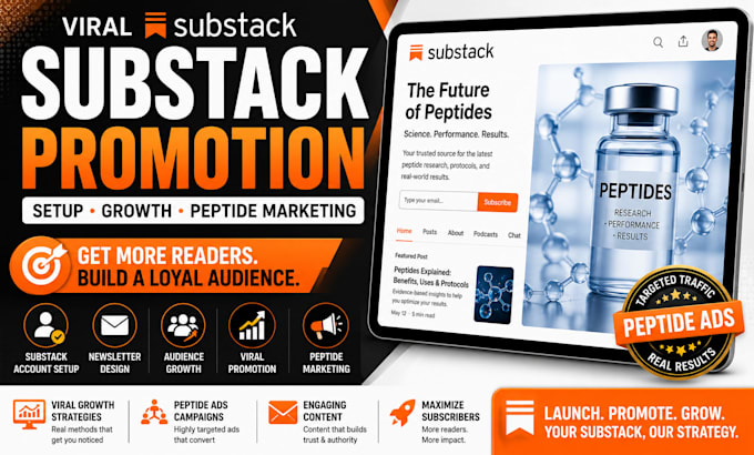 viral substack promotion, setup substack account peptide marketing, peptide ads