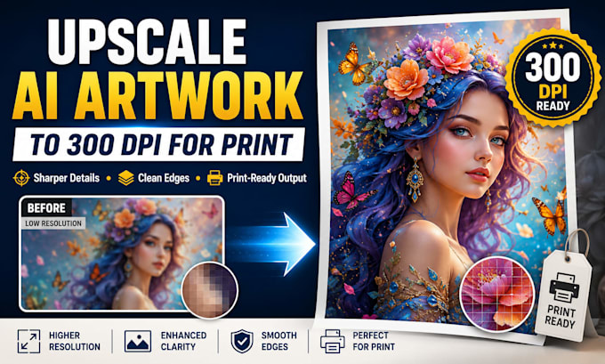 upscale ai artwork to 300 dpi for print
