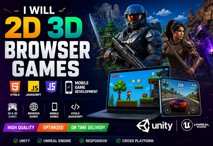 develop 2d 3d games html5 javascript mobile game development unity unreal engin