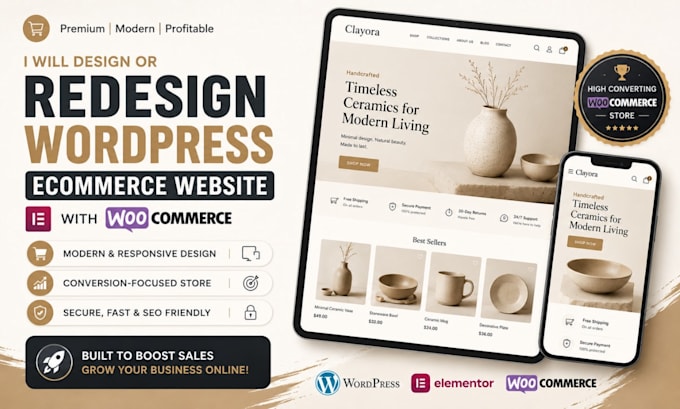 design or redesign wordpress ecommerce website using elementor