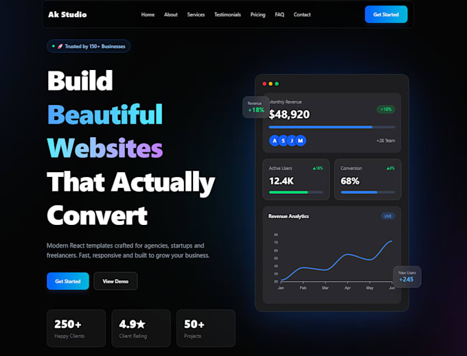 build a modern react website using react vite and tailwind CSS