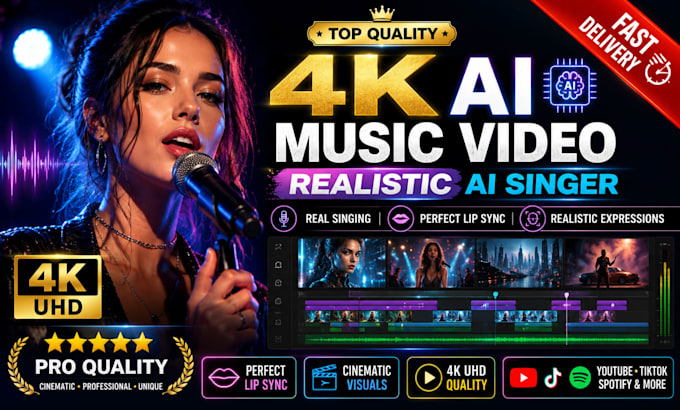 generate realistic ai music video with singing, lip sync, and visual style