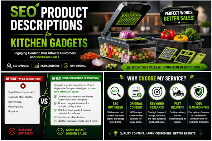 write SEO product descriptions for kitchen gadgets