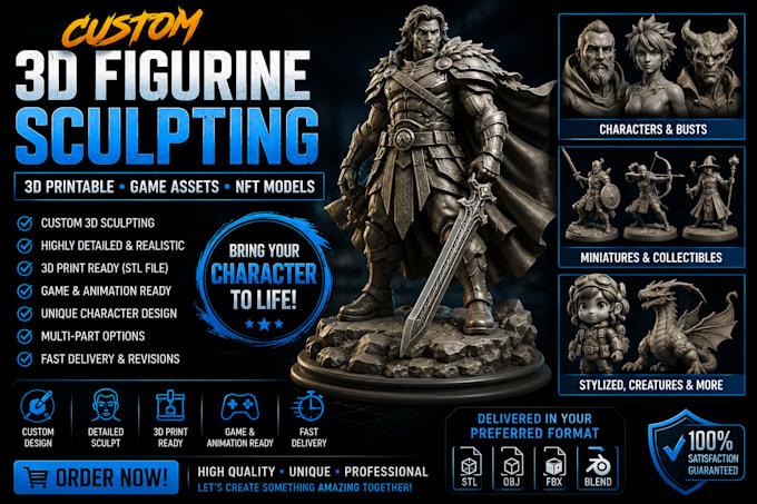 create custom figurine 3d sculpting 3d printable stl game assets nft modeling