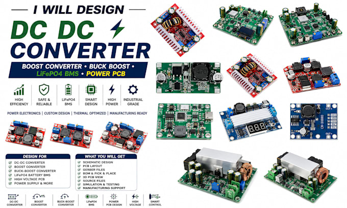 design dc dc converter boost converter buck boost lifeo4 bms and power pcb
