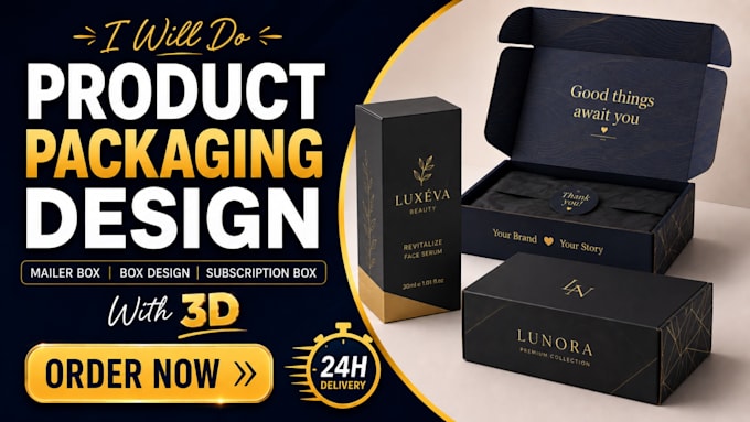 do packaging product design, mailer box, subscription amazon box design with 3d