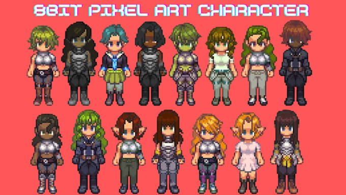 create 8bit 16bit pixel art character sprite sheet animation rpg 2d game assets