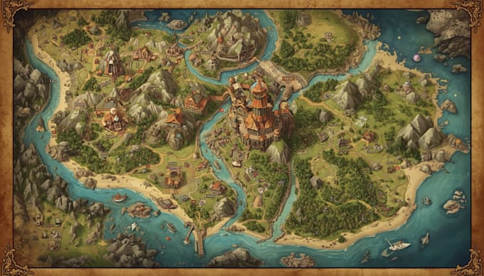 illustrate a gorgeous game fantasy dnd map