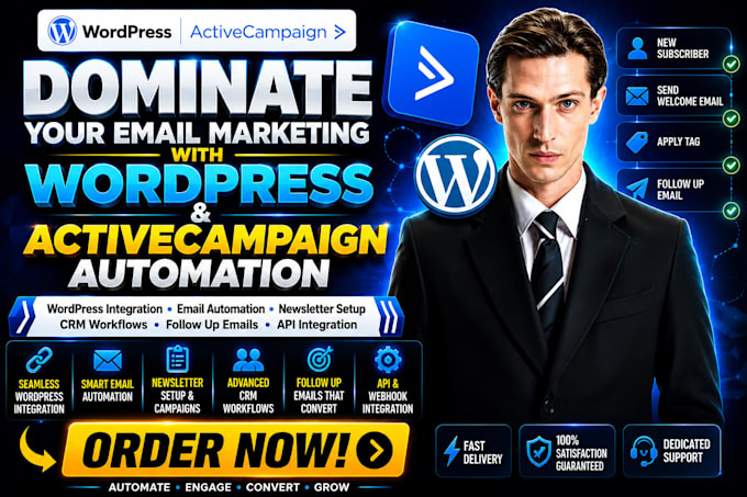 do wordpress activecampaign, email automation ,newsletter setup,CRM integration
