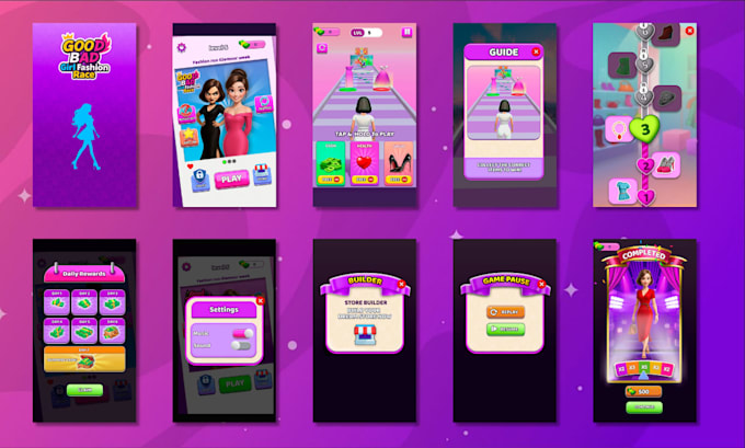 craft clean hyper casual game UI UX with assets