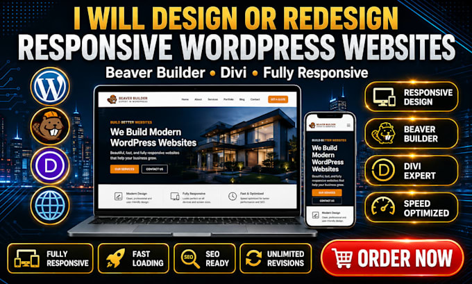 design redesign responsive wordpress website builder with beaver builder, divi