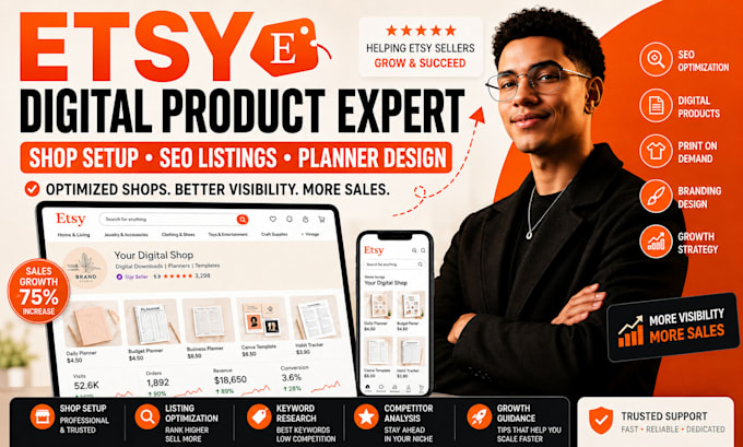 design etsy digital product setup etsy shop etsy SEO listing design etsy planner