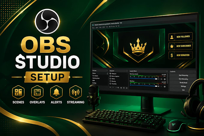 setup obs studio with scenes, overlays, alerts and streaming