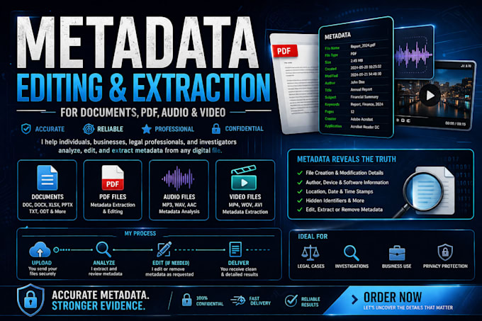 extract and edit metadata for document, audio and video, met tags, forensic edit