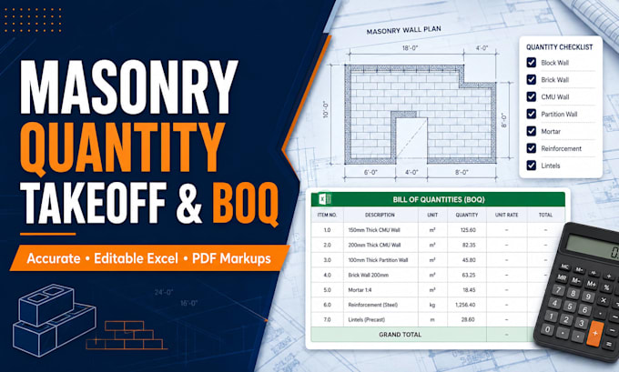 prepare accurate masonry quantity takeoff and labour boq