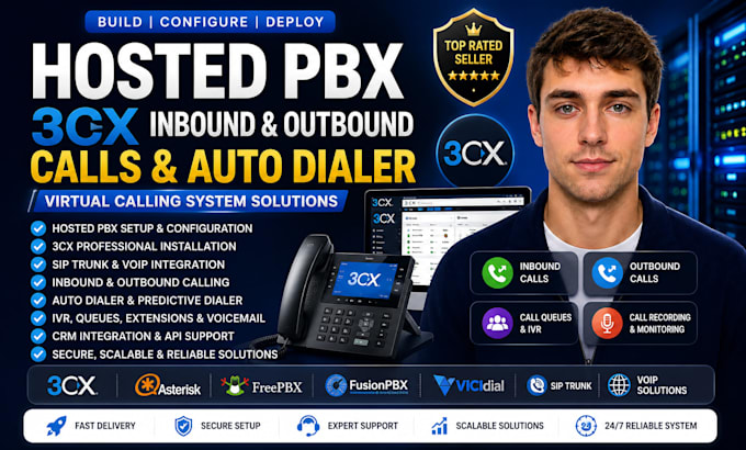 install hosted pbx inbound outbound calls auto dialer virtual calling system 3cx