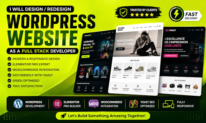 redesign, or develop a wordpress website with elementor
