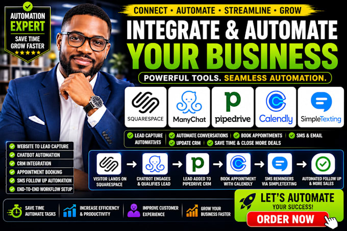 integrate squarespace manychat pipedrive calendly simpletexting automation