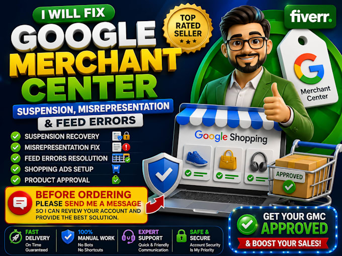 fix google merchant center suspension, misrepresentation, gmc errors