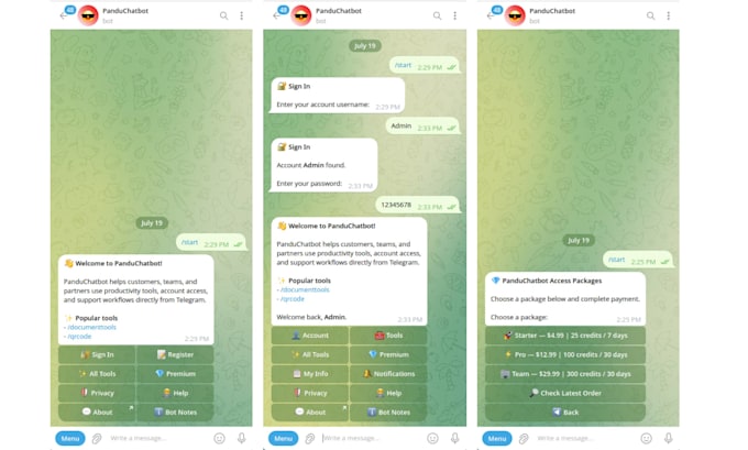 build a telegram bot automation system with backend