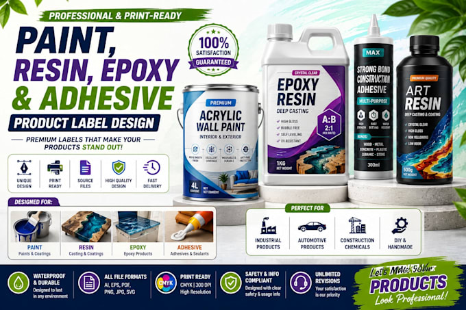 design paint, resin, epoxy and adhesive product labels