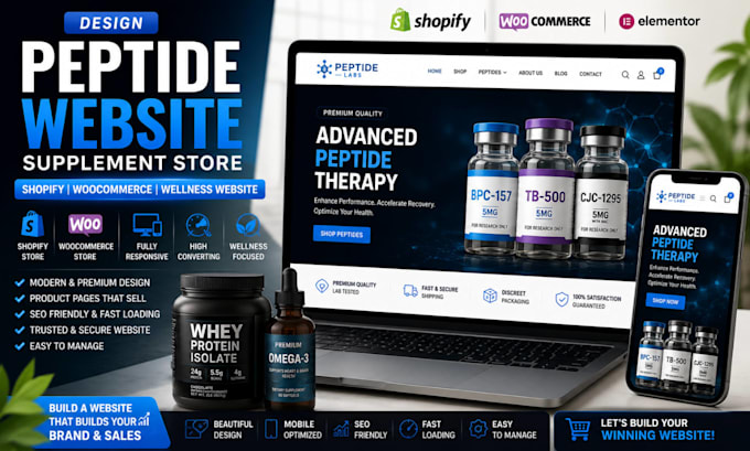 design peptide website supplement store shopify woocommerce wellness website