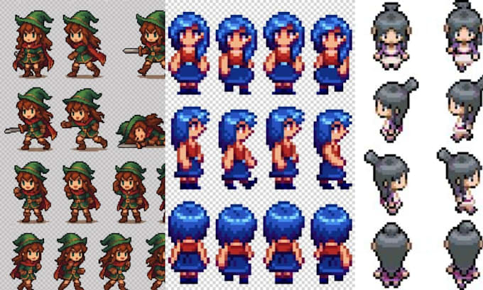 create 2d pixel art sprite sheets game animations character sprites retro game