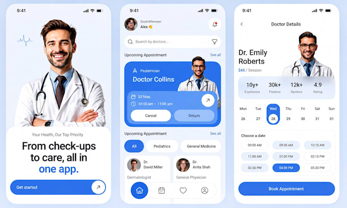 do telemedicine app ui design, healthcare mobile app design, doctor booking app