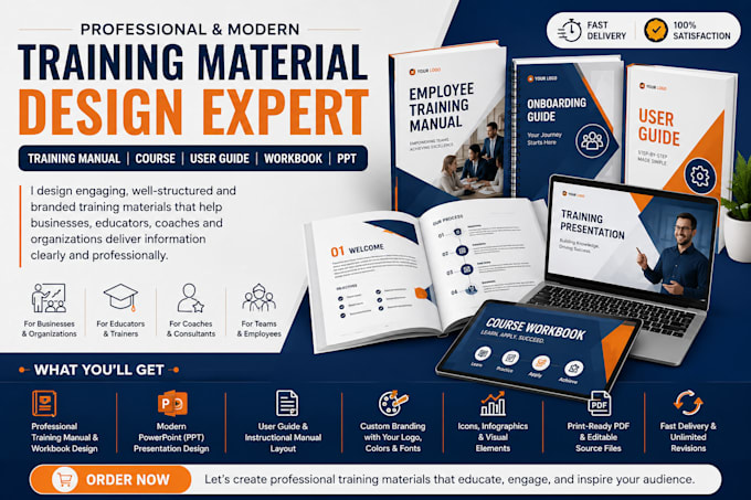 create instructional training manual, training course, user guide, workbook, PPT