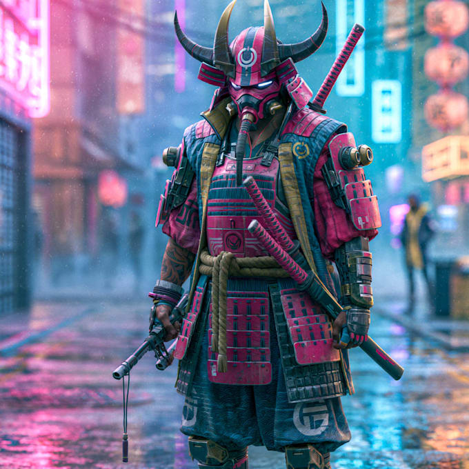 cyberpunk samurai street warrior art desing