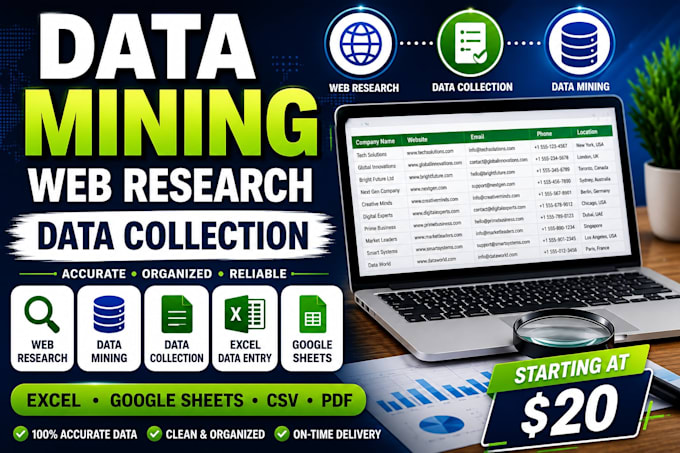 do web research, data mining, data collection and excel data entry