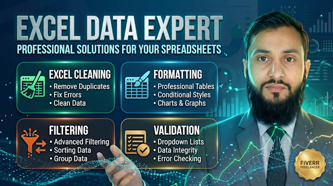 do excel data cleaning, formatting, filtering and sorting