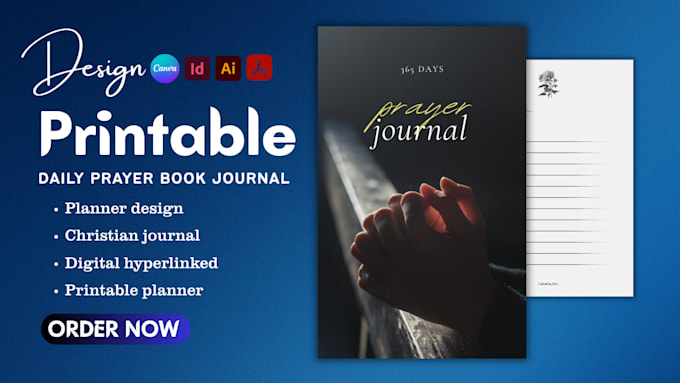 design printable planner template, daily prayer book journal digital hyperlinked