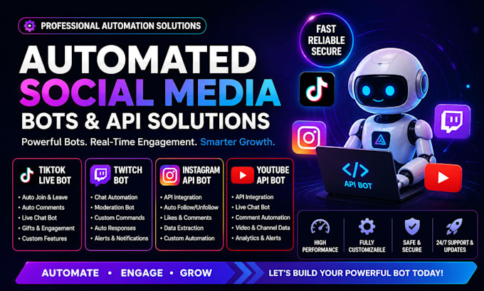 build youtube bot ,discord bot , twitch bot , twitter x bot , reddit bot