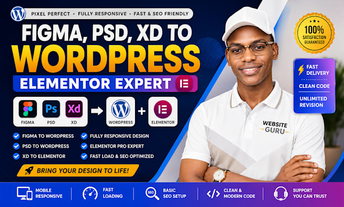 convert figma to wordpress, psd to wordpress, xd to elementor