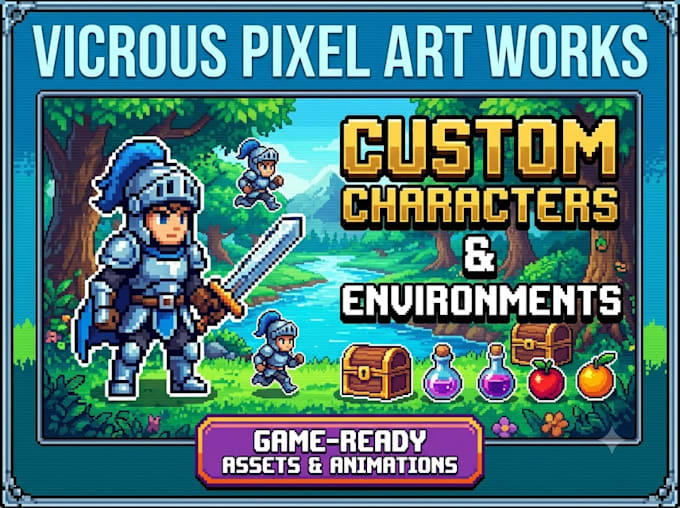 create  2d pixel art illustrations sprite sheets  and animations