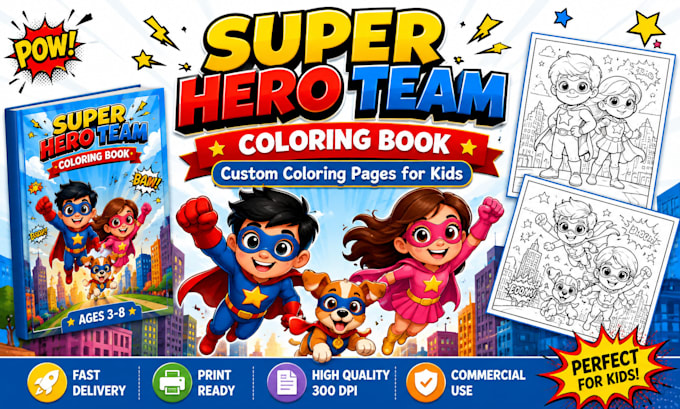 create custom superhero team coloring book pages for kids
