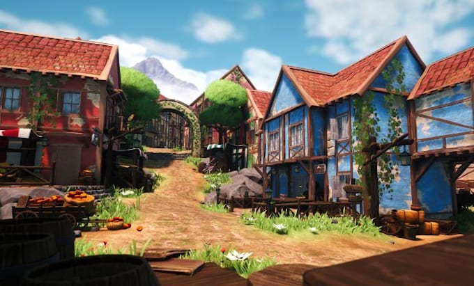 cozy stylized low poly 3d game environment ue5 level design 3d game map 3d asset