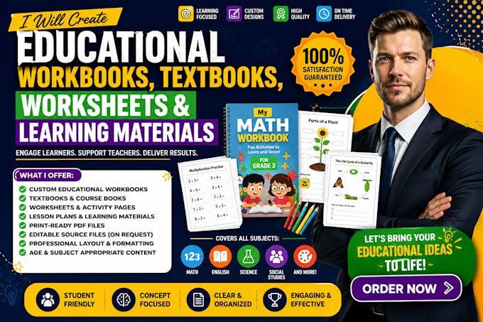 design, format educational workbook, textbooks, worksheets, curriculum plan