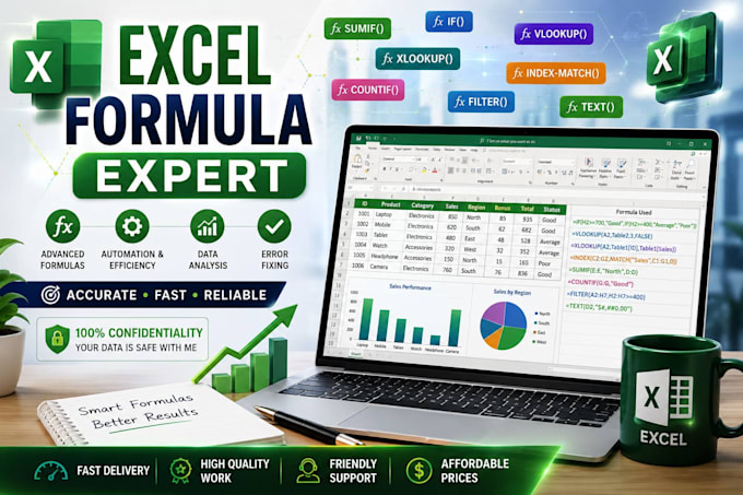 create excel formulas,data cleaning and spreadsheets