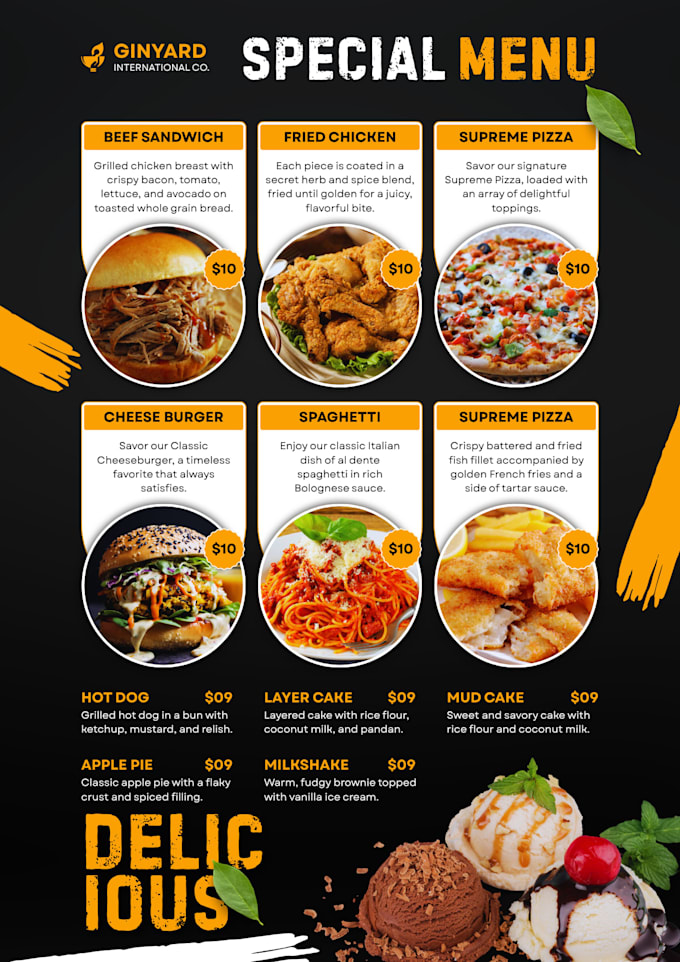 professional restaurant menu design for print and digital