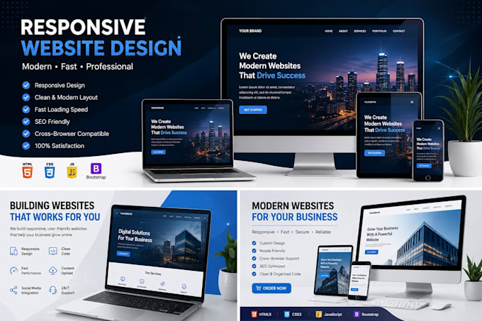 create a responsive HTML CSS javascript website