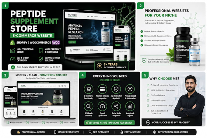 design peptide website, research peptide store, nutraceutical supplement store