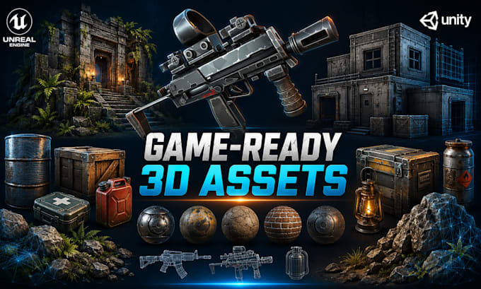 create 3d game props, weapons environment assets for unreal engine and unity