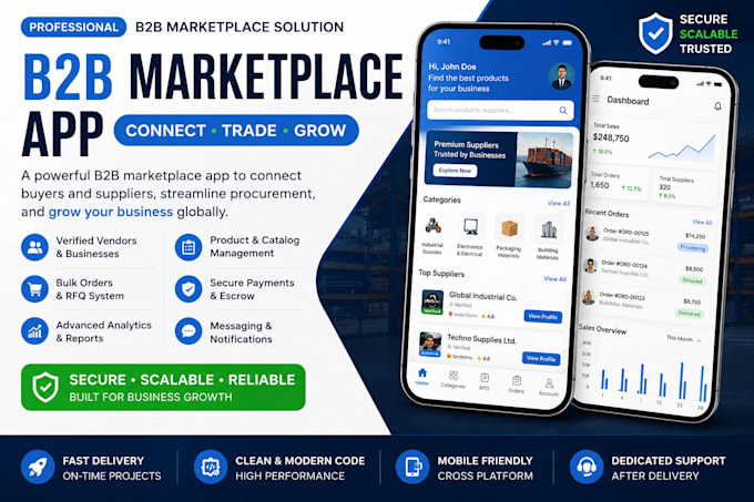 develop a secure b2b marketplace app with vendor management and admin panel